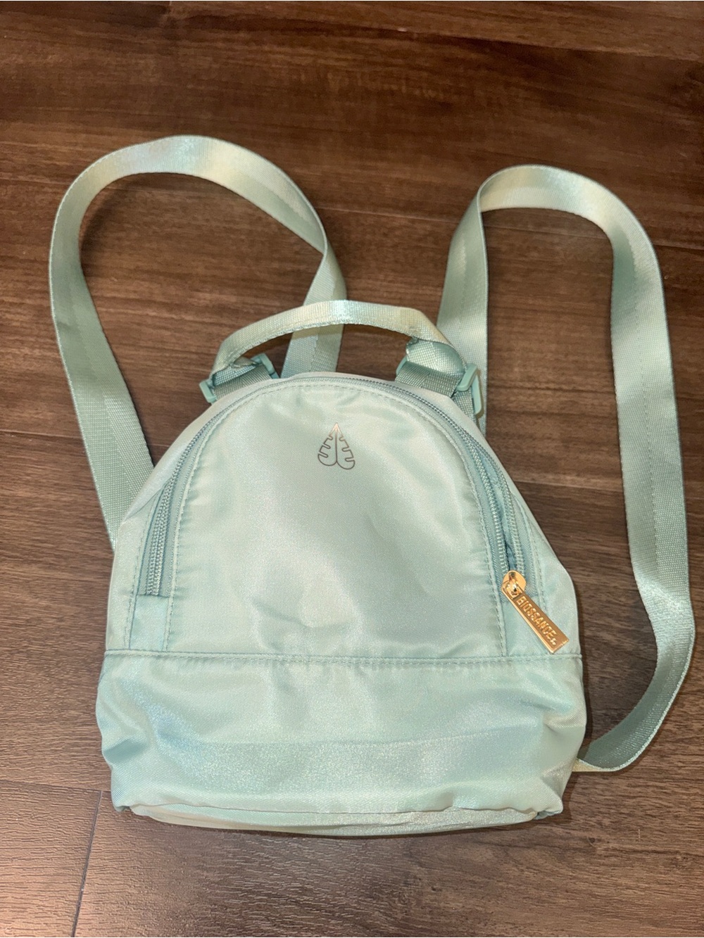 Biossance Mint Green Mini Backpack with Gold Hardware